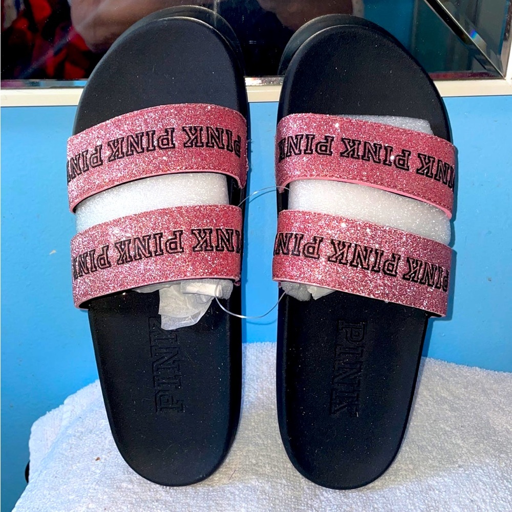 Victoria Secret Pink Shimmering Slides NEW LG